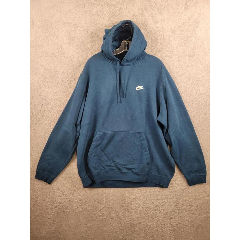 Nike Mens Distressed Mini Swoosh Hoodie Sweatshirt Blue 2XL.